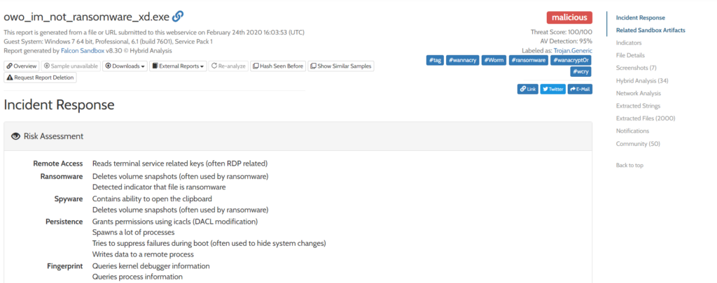 Screenshot: Let's open the one submitted on Windows 7 64 bit from among these.