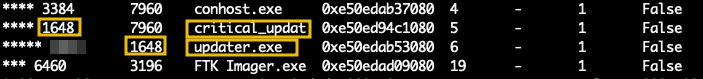Screenshot: Considering the above and looking again at the output, we can observe a process with the truncated name critical_updat, as shown below.