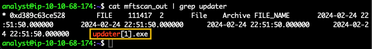 Screenshot: cat mftscan_out | grep updater