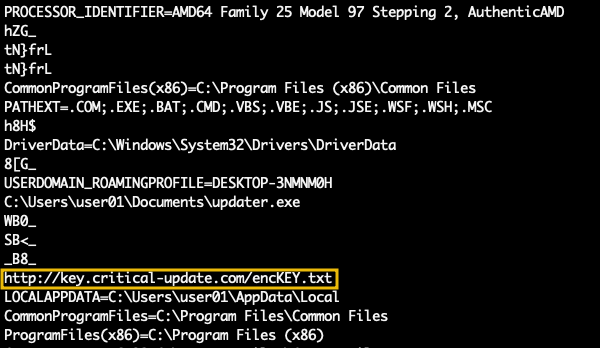 Screenshot: strings pid.1612.dmp |less