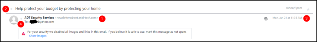 Screenshot: Warning: This is a snippet from an actual email. The email in the below image is from a honeypot Yahoo email address. Don't engage/interact...