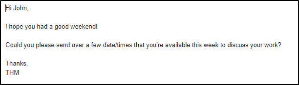 Screenshot: Below is an example of a text-only email.