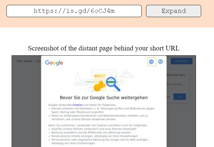 Screenshot: Luckily, there are online tools that we can use to let us know the destination of a shortened URL.