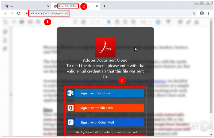 Screenshot: There are two more links for the victim to interact with. The victim has to click either button to obtain the fax document that is set to...