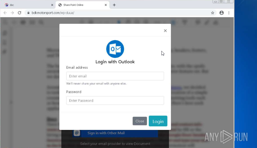 Screenshot: The victim has options to sign in with the email provider of their choice.