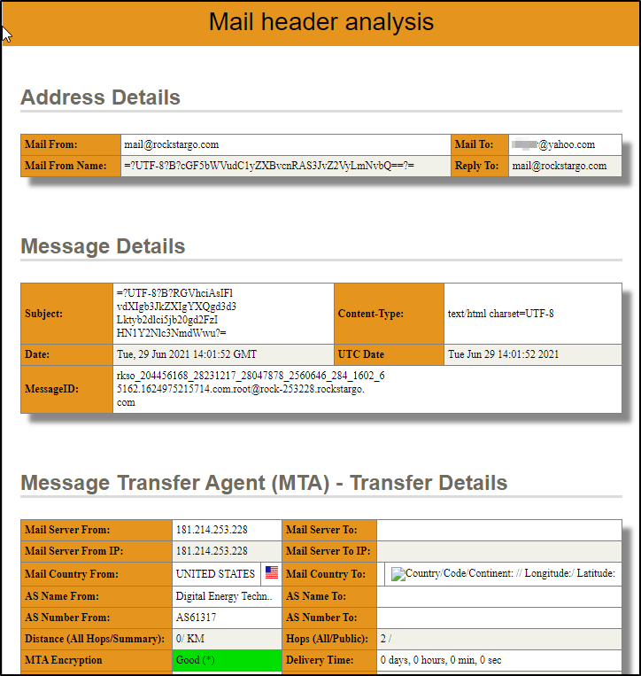 Screenshot: Lastly, you can also use mailheader.org.