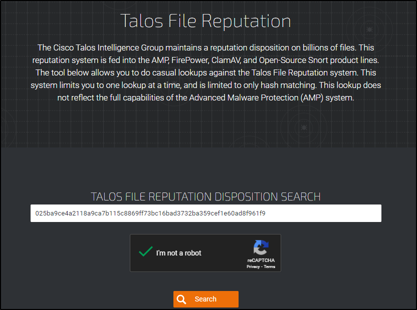 Screenshot: Per the site, '_The Cisco Talos Intelligence Group maintains a reputation... (1 of 2)