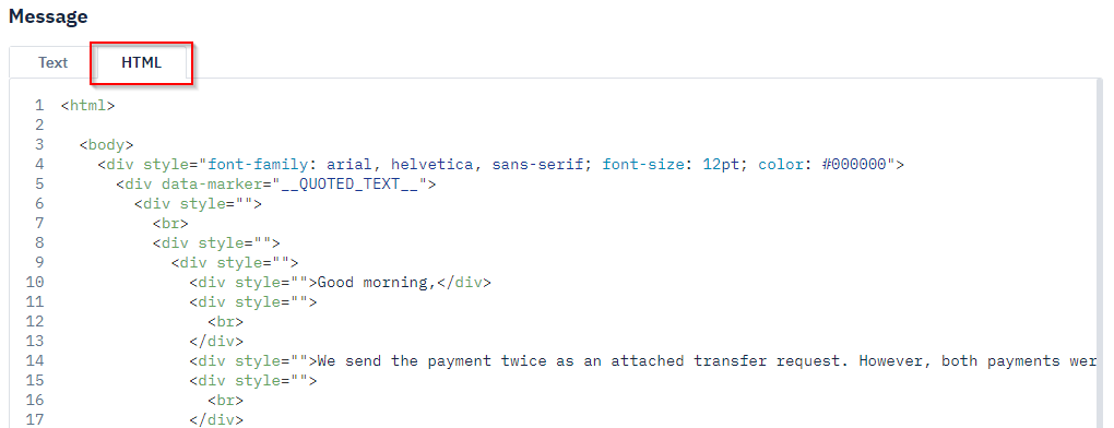 Screenshot: HTML view