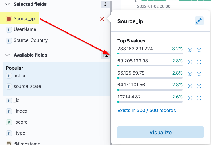 Screenshot: We can use these values to apply filters to them. Clicking on the + button will add a filter to show the logs containing this value, and...