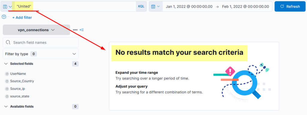 Screenshot: What if we only search for the term United Will it return any result