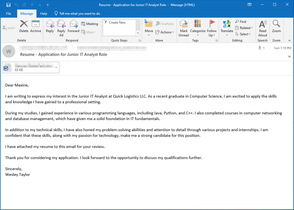 Screenshot: Maxine, a Human Resource Specialist working for Quick Logistics LLC, received an application from one of the open positions in the company....